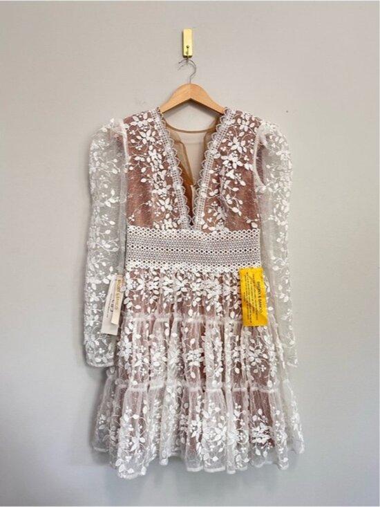 BRONX AND BANCO Megan Lace Long Sleeve Mini Dress | White | NWT - Picture 7 of 16